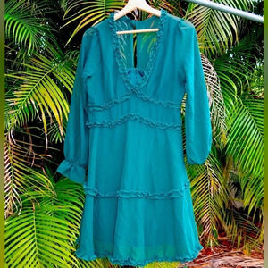 B DARLIN Womens Green Elastic Hem At Wrist Pouf Sleeve Dress 9/10